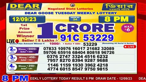 DEAR GOOSE TUESDAY WEEKLY LOTTERY 8PM 12.09.2023 DEAR GOVERMENT LOTTERY .